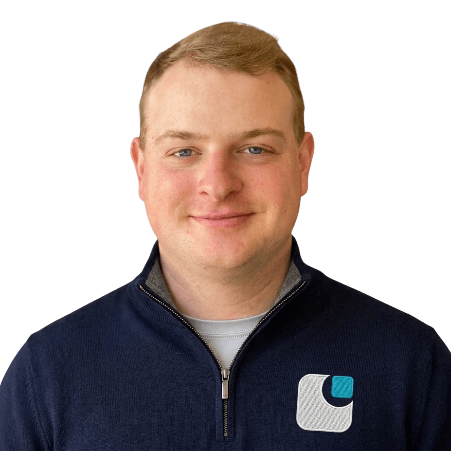 Matt Smith, founder of ByteSize Technology, in a navy ByteSize quarter-zip